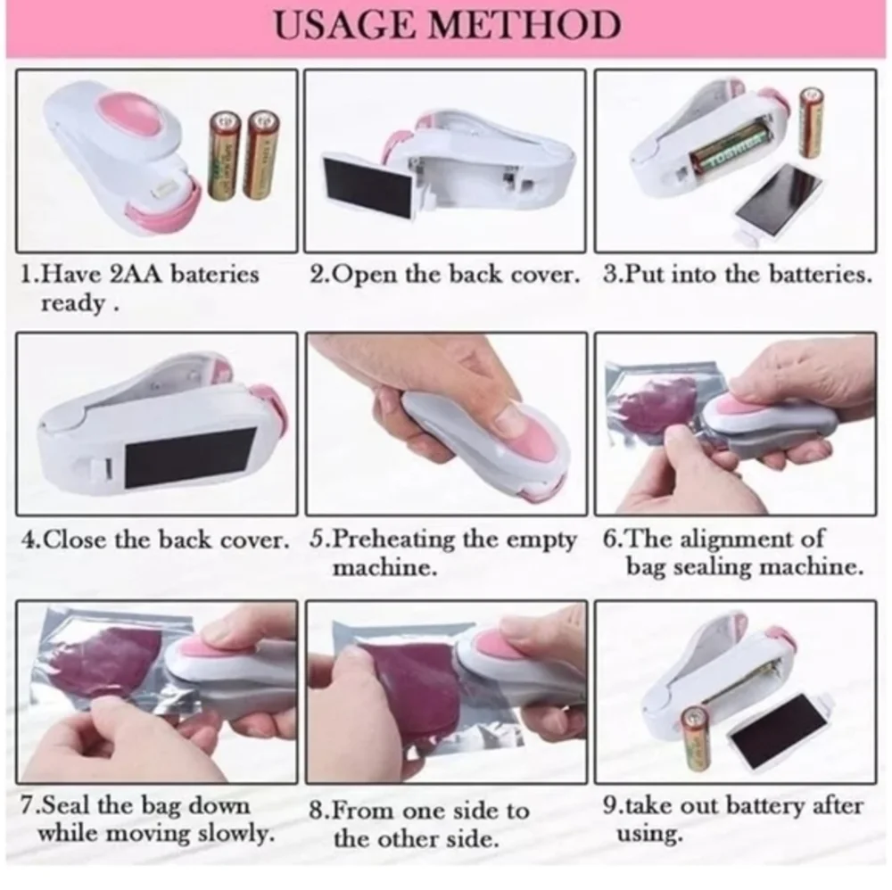 Mini Handheld Heat Bag Sealer, Food Sealer, Plastic Bags Food Saver Storage Pink